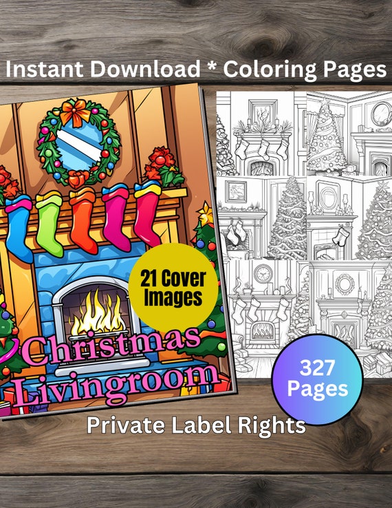 Christmas Livingroom Aesthetic Coloring Book Pages Plus 21 Cover Images Printable Edit in Canva PNG JPG PDF Christmas plr