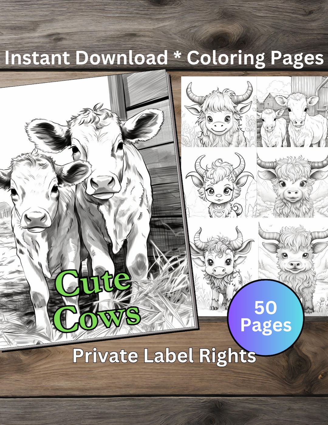 50 Cute Cow Coloring Pages to Use or Sell Wall Art Templates Canva ...