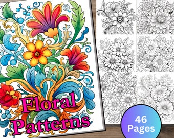 46 Floral Patterns Coloring Book Pages Printable Edit in Canva PNG JPG PDF Coloring Book for Adults Print on Your Favorite Paper