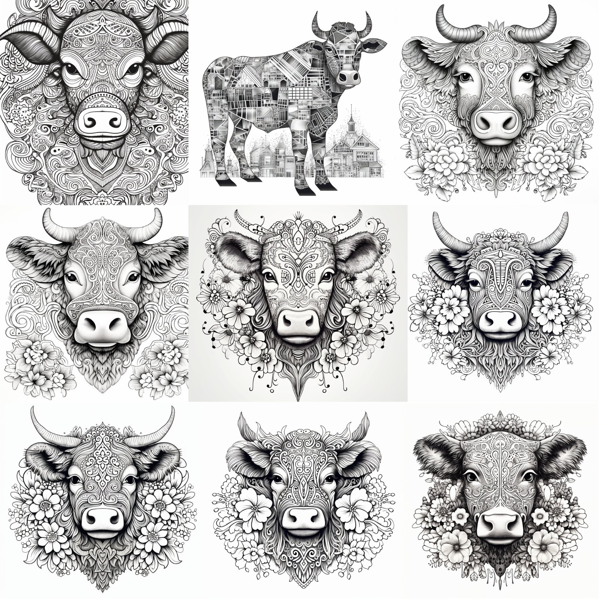 35 Cow Mandalas Coloring Pages to Use or Sell Wall Art - Etsy