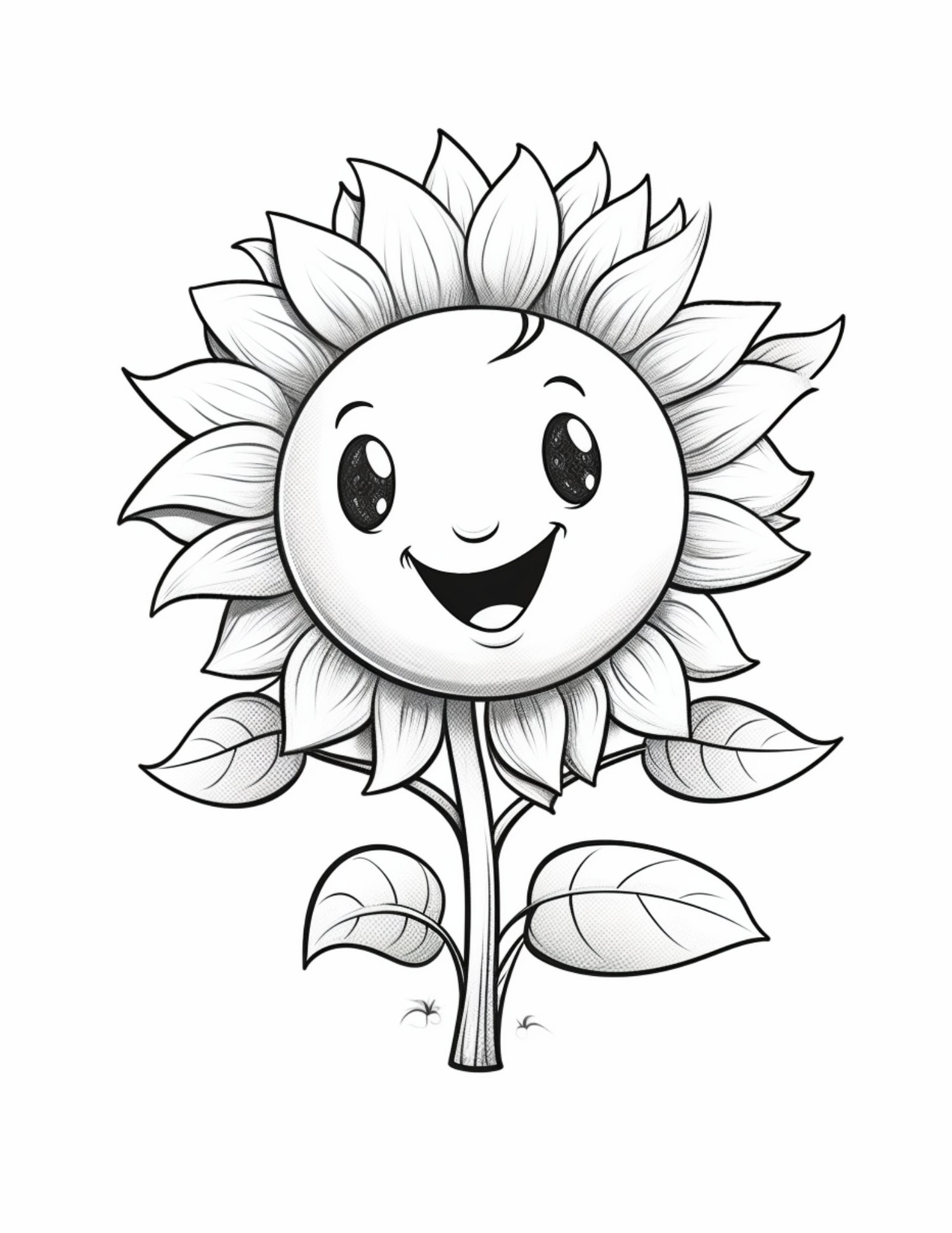 79 Cute Kawaii Sunflowers Coloring Book Pages Amazon KDP Halloween ...