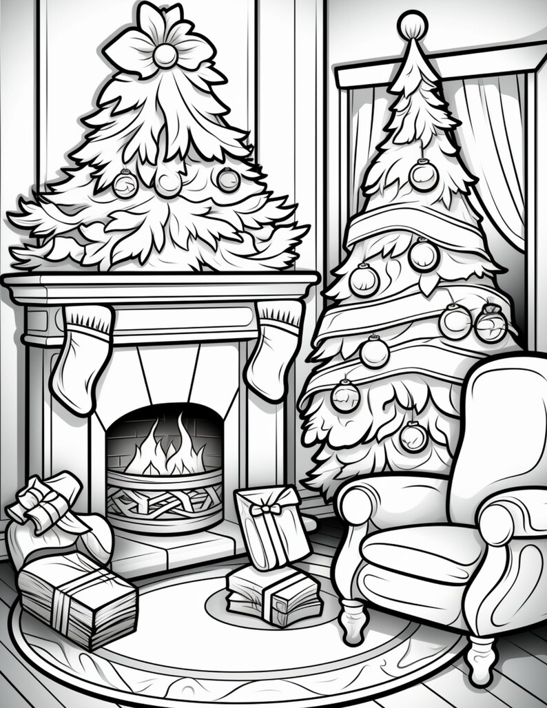 Christmas Livingroom Aesthetic Coloring Book Pages Plus 21 Cover Images ...
