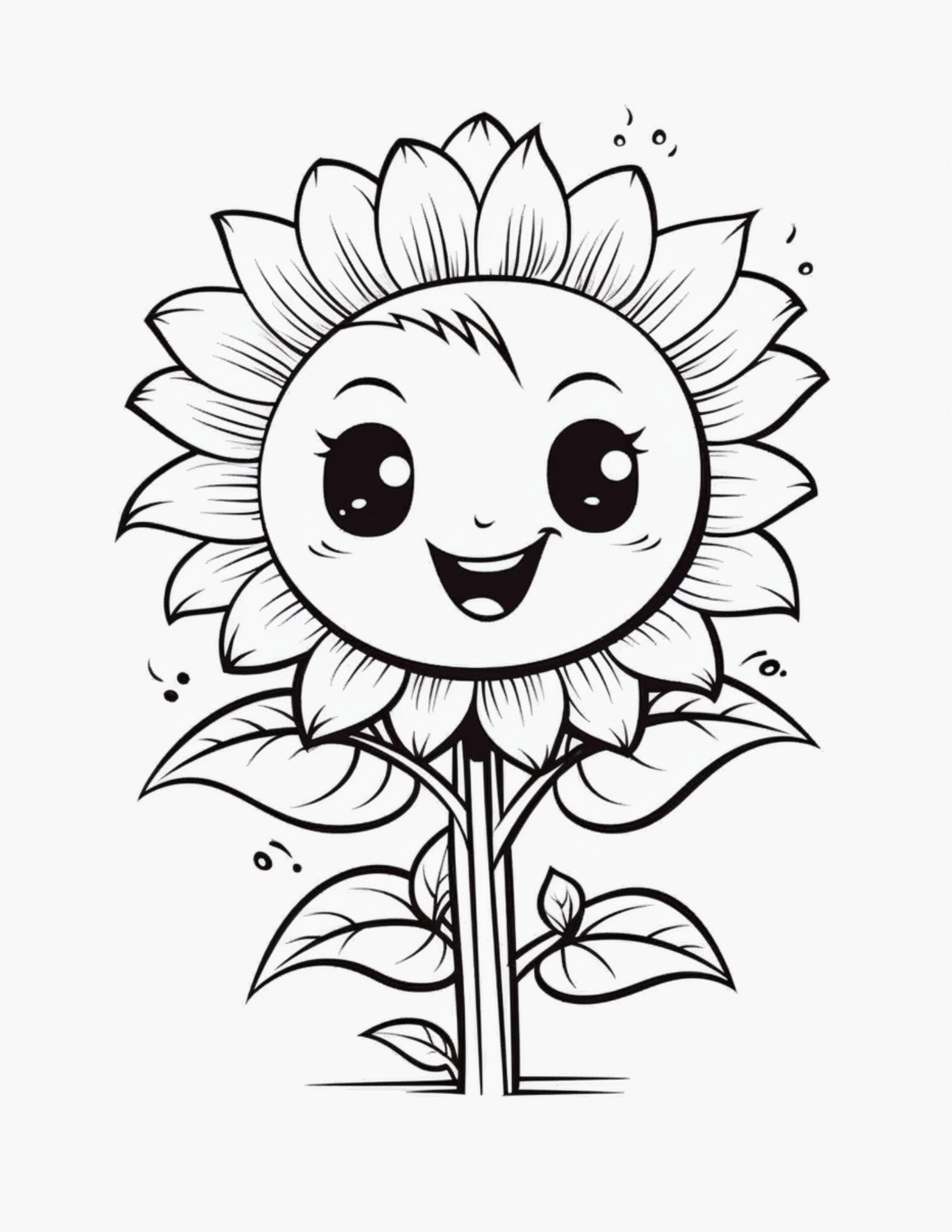 79 Cute Kawaii Sunflowers Coloring Book Pages Amazon KDP Halloween ...