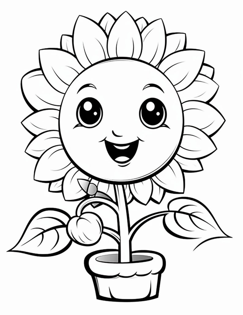79 Cute Kawaii Sunflowers Coloring Book Pages Amazon KDP Halloween ...