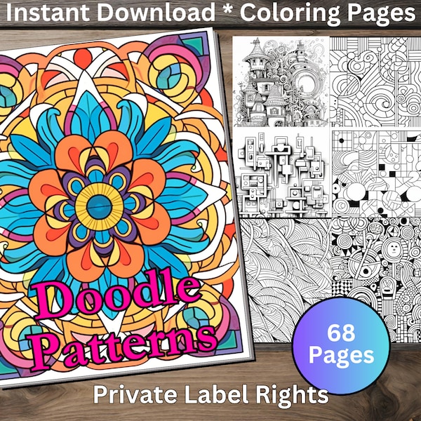 68 Doodle Patterns Coloring Book Pages Printable Edit in Canva PNG JPG PDF Coloring Book for Adults Print on Your Favorite Paper