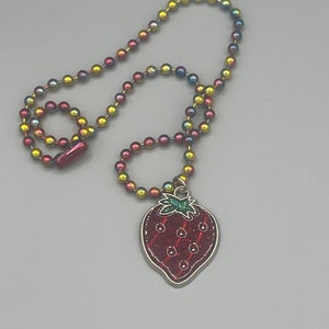 2000s Strawberry Charm on Multicolored Ball Chain