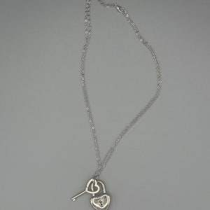 Heart Lock Charm with Key with Double Stainless Steel Chain
