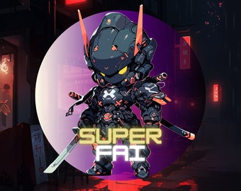 Anime Chibi Space Samurai in Mech Suit Die-Cut Stickers - Galactic Warrior