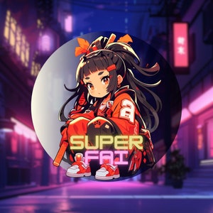 Anime Chibi Hype Beast Girl with Katana Sword Die-Cut Stickers - Street Style Warrior