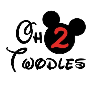 May include: Black and white Mickey Mouse ears with a red number 2 inside. The text "Oh 2" and "Woodles" is written in a black cursive font.