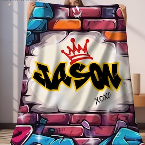Custom Name Plush Blanket, Personalized Name Blankets, Graffiti Urban Street Culture Gift,Cutomized blanket for Children's Birthday Holiday