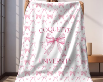 Coquette Plush Blanket, Girly Cottagecore Decor for College Dorm Room, Coquette Throw Blanket with Pink Bows, Chic Room Decor for Dorm