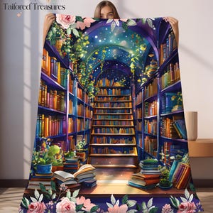 Magical Book Blanket, Library Throw, Fantasy Floral Cozy Fantasy Reading Blanket, Floral Bookish Decor, Reader Gift, Literary Aesthetic