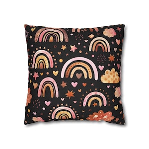 Boho Rainbow Square Pillow Cover, College dorm décor, Boho dorm décor, Retro décor Back to school, Dorm Bedding, Hippie decor, Pillow Sham,
