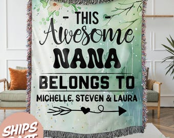 Personalized Nana Blanket, Mimi Custom Woven Throw Blanket with Grandkids Names, Mothers Day Gift for Nana, Gift from Grandkids to grandma