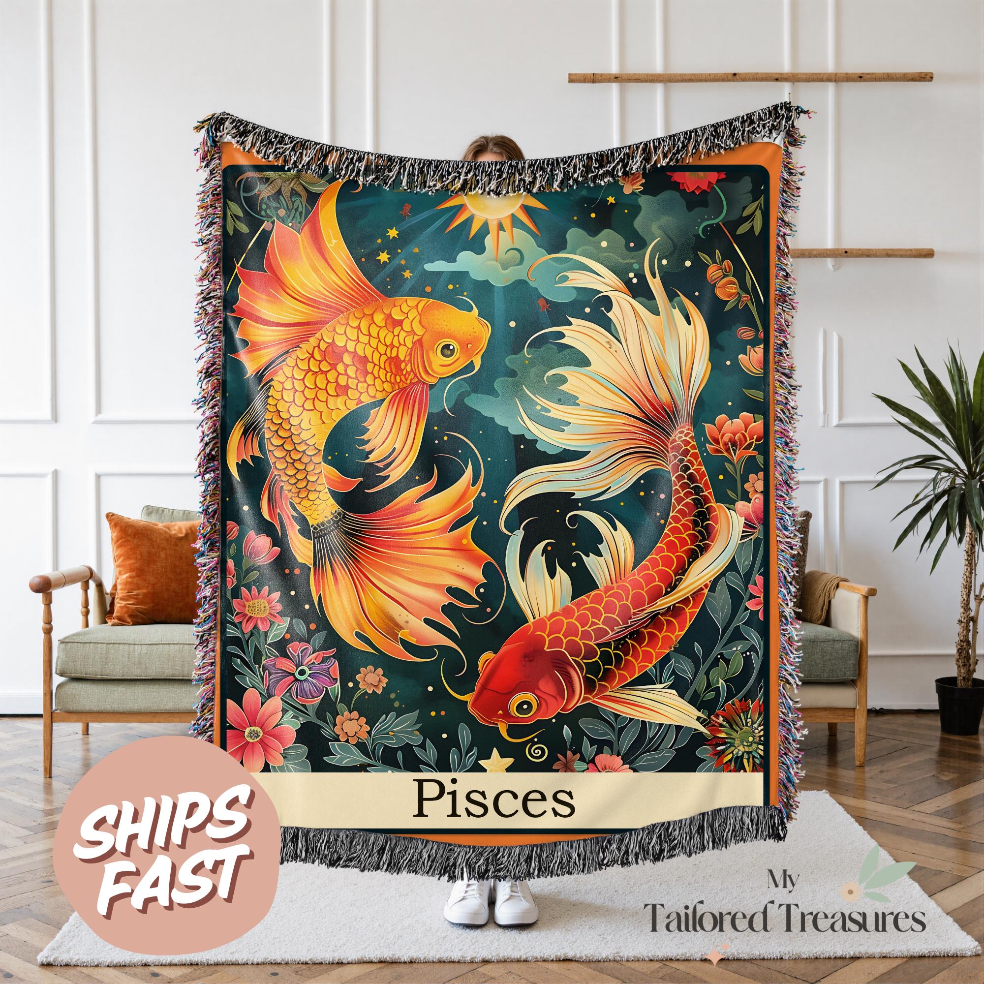 Woven Blanket, Zodiac Pisces Tarot Card Astrology Horoscope Design, Cotton Throw, Piano Woven Blanket,, Home Decor, Gift for mom or friend