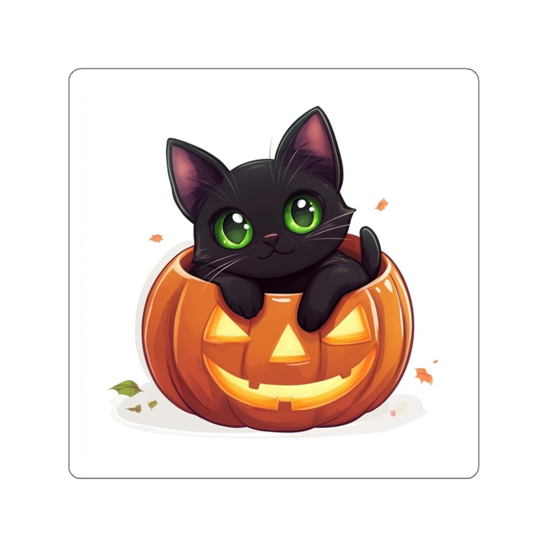 Cute Black Cat in Pumpkin Halloween Kitty Art-spooky Fall Home Decor ...