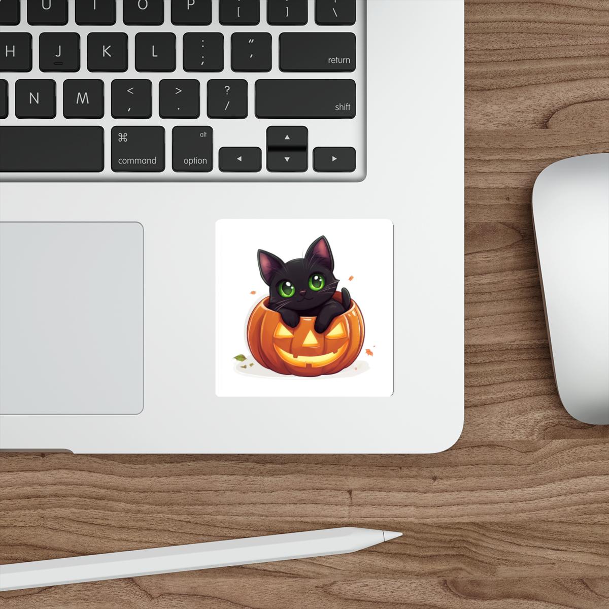 Cute Black Cat in Pumpkin Halloween Kitty Art-spooky Fall Home Decor ...