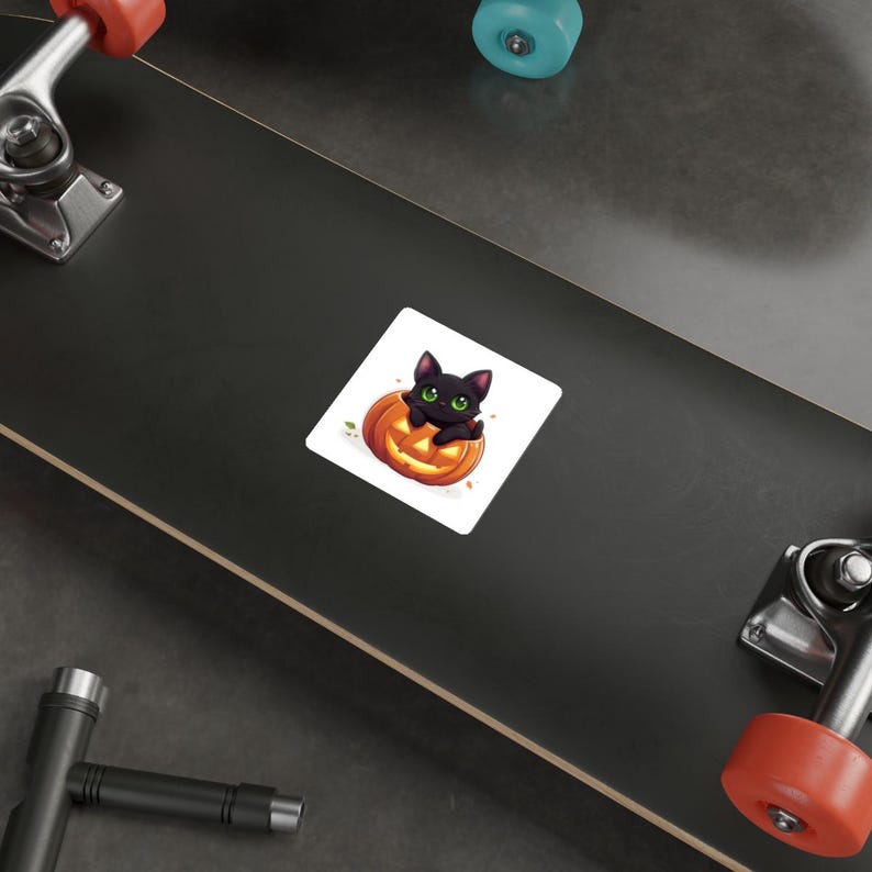 Cute Black Cat in Pumpkin Halloween Kitty Art-spooky Fall Home Decor ...