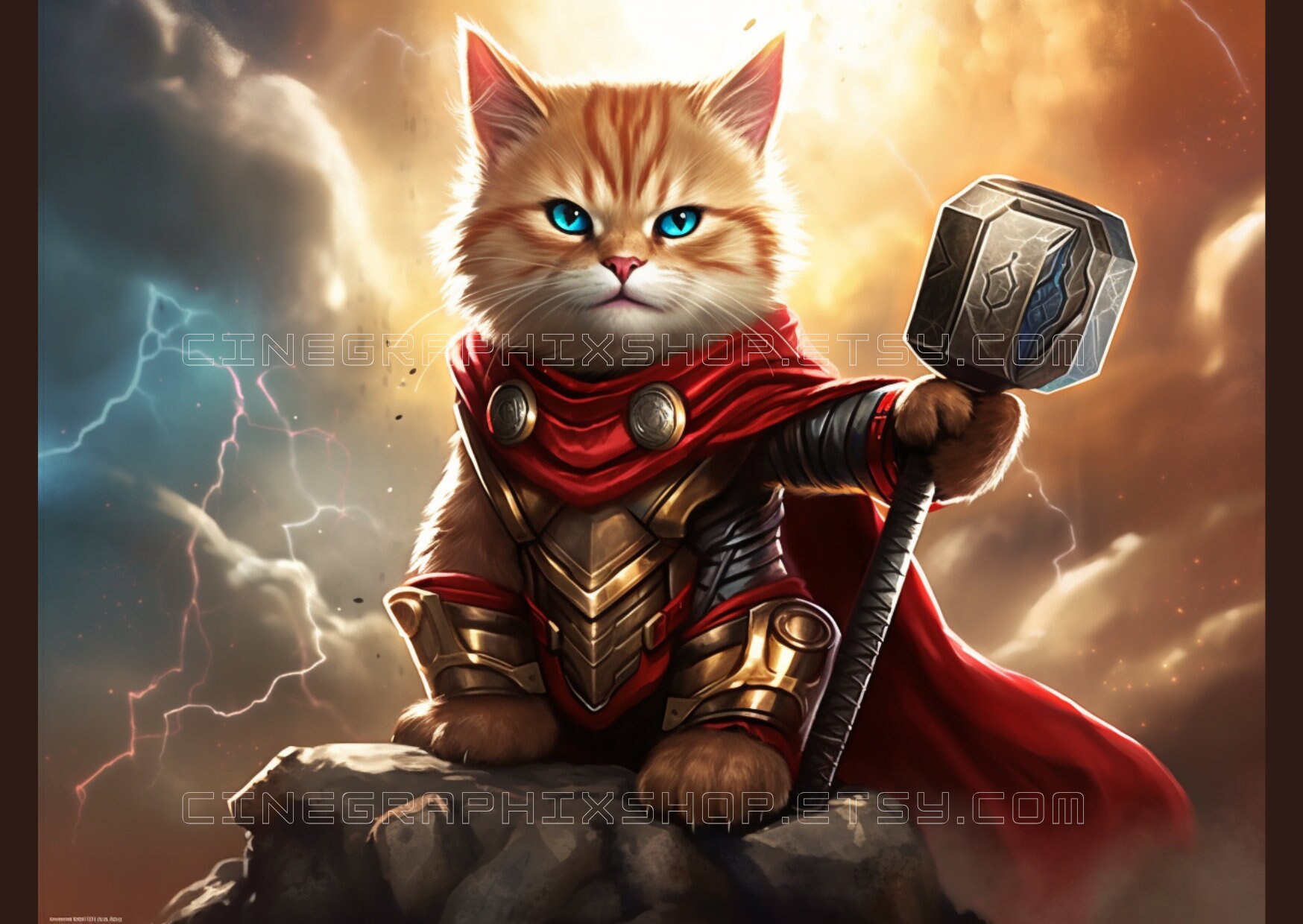 Retrato detallado de Thor Trueno Felino el gato que desafía Etsy España