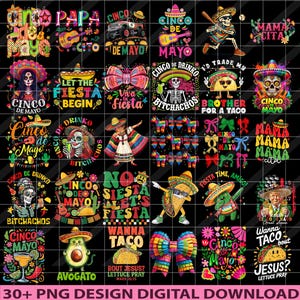 Paquete de Cinco de Mayo (PNG), 30 Cinco de Mayo (PNG), Let's Fiesta (PNG), Fiesta Mexicana 5 de Mayo (PNG), Taco para untar, Divertido Día Mexicano del Tequila (PNG)