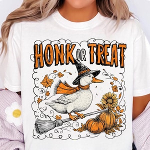 Honk or Treat Halloween Goose PNG, Cute Goose Witchy Halloween Png Design, Fall Shirt Png, Spooky Goose png,Retro Halloween Sublimation Png
