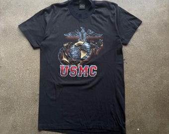 Camiseta USMC con emblema 3D de los años 80, talla L