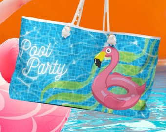 Flamingo Pool Party Tote | Swim Beach Bag | Rope Handle Tote | Large Beach Bag | Summer Beach Tote