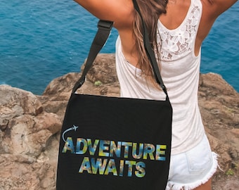 Adventure Awaits Adjustable Strap Tote Bag | Map Print Crossbody Bag | Travel Gift | Shoulder Bag