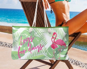 Flamingo Tote Bag | Tropical Beach Bag | Poolside Chic Bag | Swim Bag | Rope Handle Tote | Large Beach Bag | Shoulder Overnight Bag