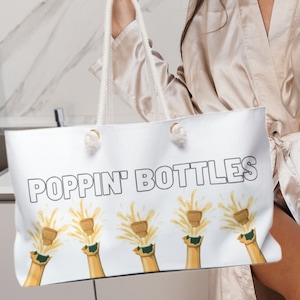 Poppin 'Flaschen Champagner Flasche Einkaufstasche | Seil Griff Tote Strandtasche | Besondere Anlässe Tragetasche | Große Weekender Tasche