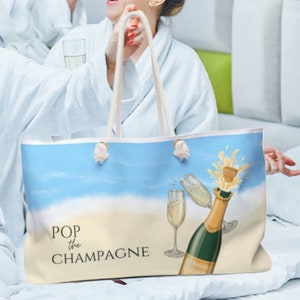 Champagner Einkaufstasche | Große Weekender Tasche | Jubiläumstasche | Tragetasche mit Kordel | Strandtasche | Besondere Anlässe Tragetasche | Reise-Handgepäck