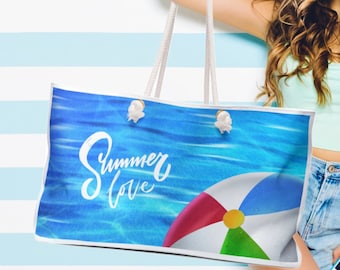 Summer Love Pool Tote Bag | Large Weekender Bag | Pool Bag | Rope Handle Tote | Large Beach Bag