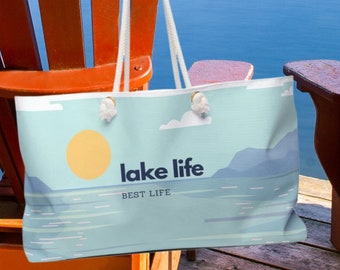 Lake Life Best Life Tote Bag | Large Tote Bag | Travel Gift | Rope Handle Tote | Large Beach Bag | Lake Essentials