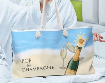 Pop the Champagne Tote Bag | Bridal Gift | Birthday Gift | Rope Handle Tote | Beach Bag |  Special Occasion Tote Bag | Bachelorette Gift