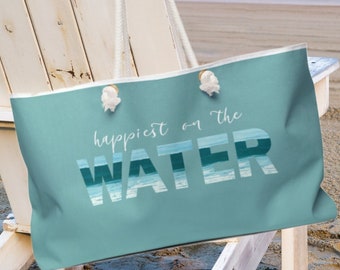 Aqua Beach Tote Bag: Large Rope Handle Weekender