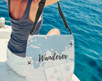 Adjustable Strap Wanderer Tote Travel Bag | Zipper Closure Crossbody Bag | Travel Gift | Shoulder Bag