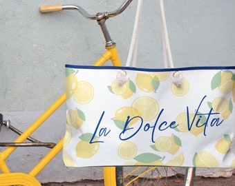 La Dolce Vita Lemon Print Beach Bag | Large Weekender Bag | Travel Gift | Italian Weekender Bag | Lemon Tote