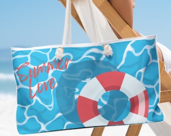 Summer Love Pool Tote | Large Weekender Bag | Pool Bag | Rope Handle Tote | Large Beach Bag