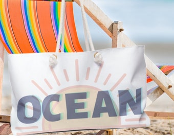 Ozean Thema Tote Bag | Große Weekender Tasche | Ocean Urlaub Umhängetasche | Tragetasche mit Kordel | Große Strandtasche | Übernachtbeutel | Strandausrüstung