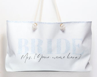 Personalized Bride Beach Bag | Beach Wedding Tote |  Large Weekender Bag | Bridal Shower Gift | Rope Handle Tote | Beach Bag | Overnight Bag