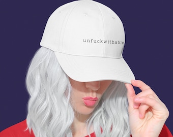 Unfuckwithable White Cotton Baseball Cap | Adjustable Low Profile Hat with Velcro® closure