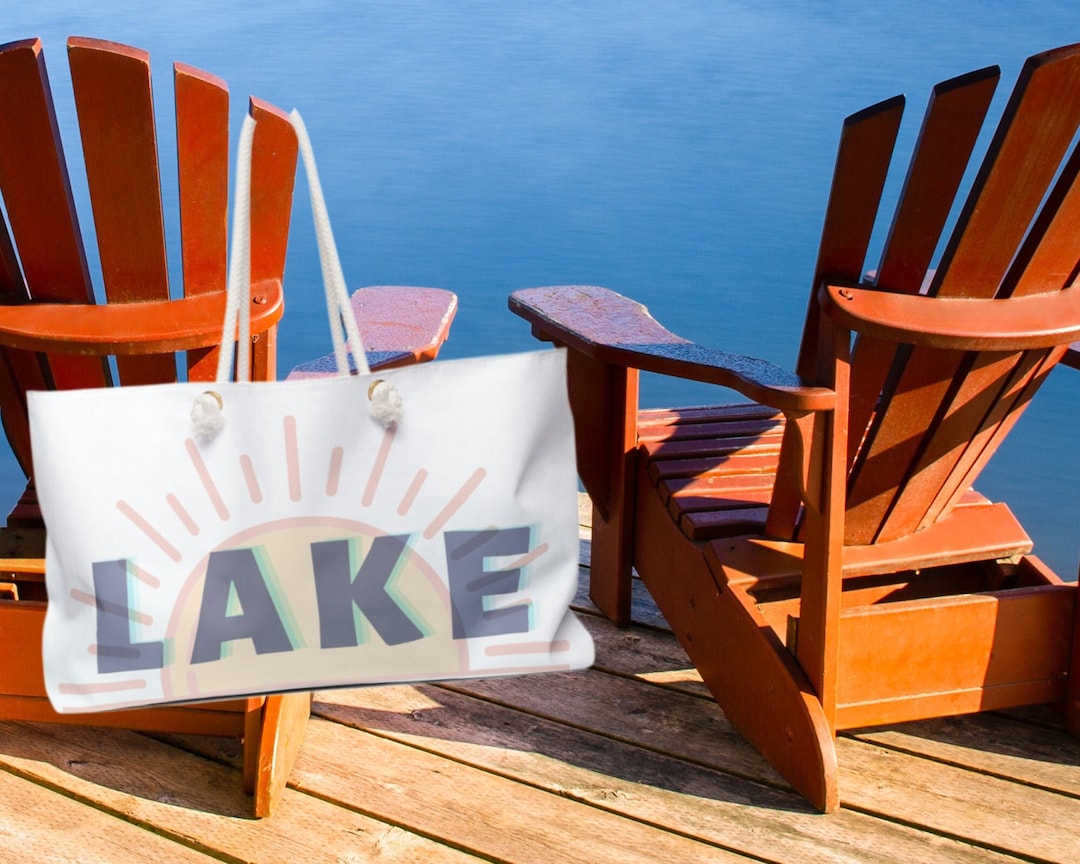 Lake Vacation Shoulder Bag Rope Handle Tote Sun Design Large