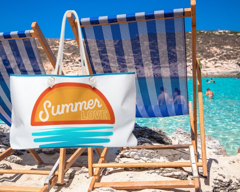 Summer Love Beach Bag Large Weekender Bag Summer Beach Bag Rope Handle Tote Large Beach Bag Shoulder Overnight Bag Day Bag image 1