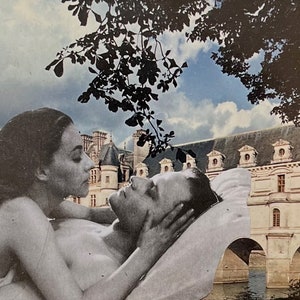 Fluss Cher (Liebhaber von Chenonceau) | Original Collage Kunst | Vintage Postkarte der französischen Schlosskulisse für verbotene Liebe