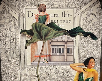 The Book of Nature | Original collage art | glamorous women in a Renaissance gardening book