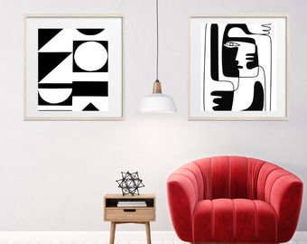 Set of 2/Black and White Abstract Printable Wall Art, Black and white decor Prints, Black and white Wall Art, Minimalist designs