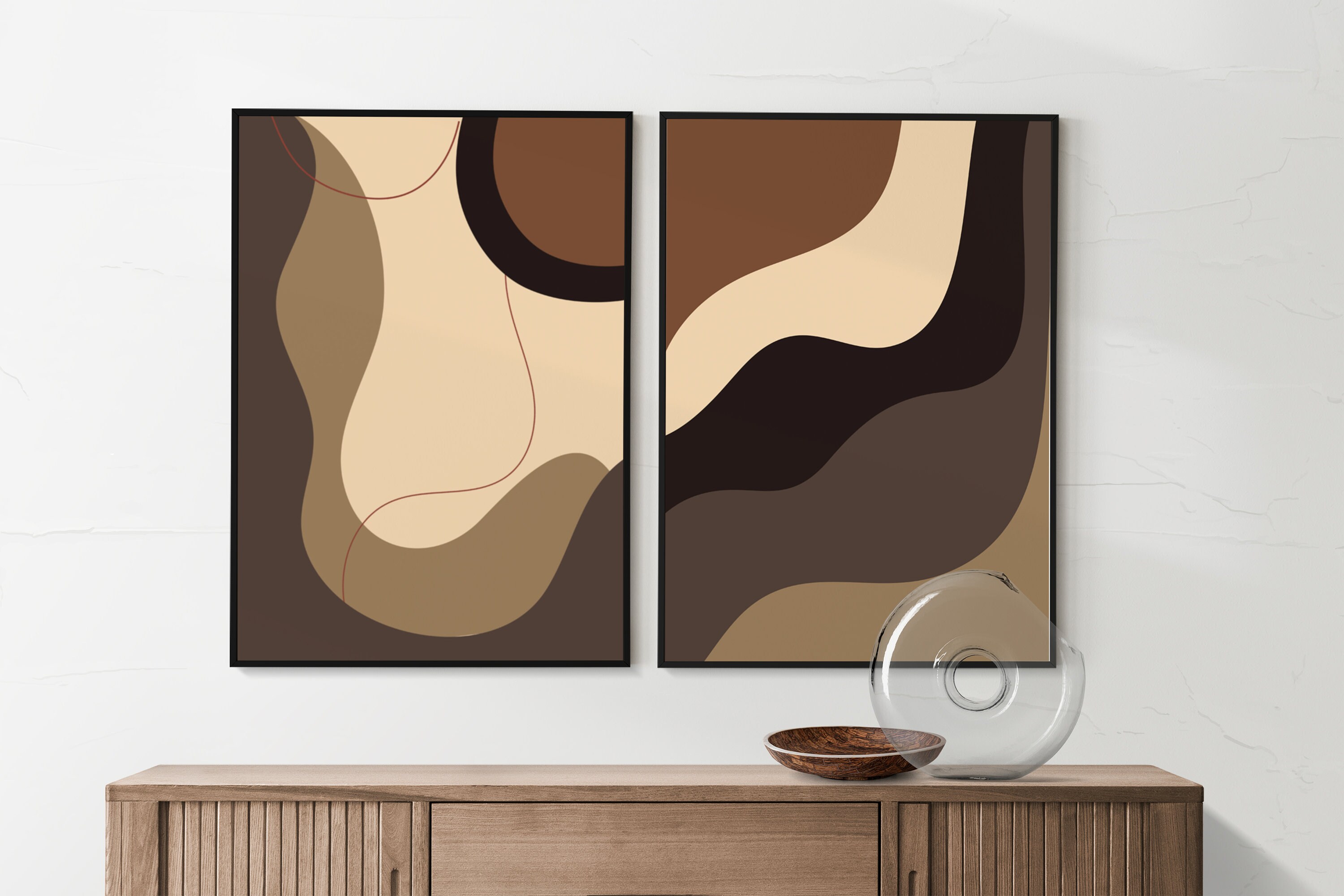 Set of 2/ Modern Abstract Pattern With Brown Graphics Color Art, Mid ...