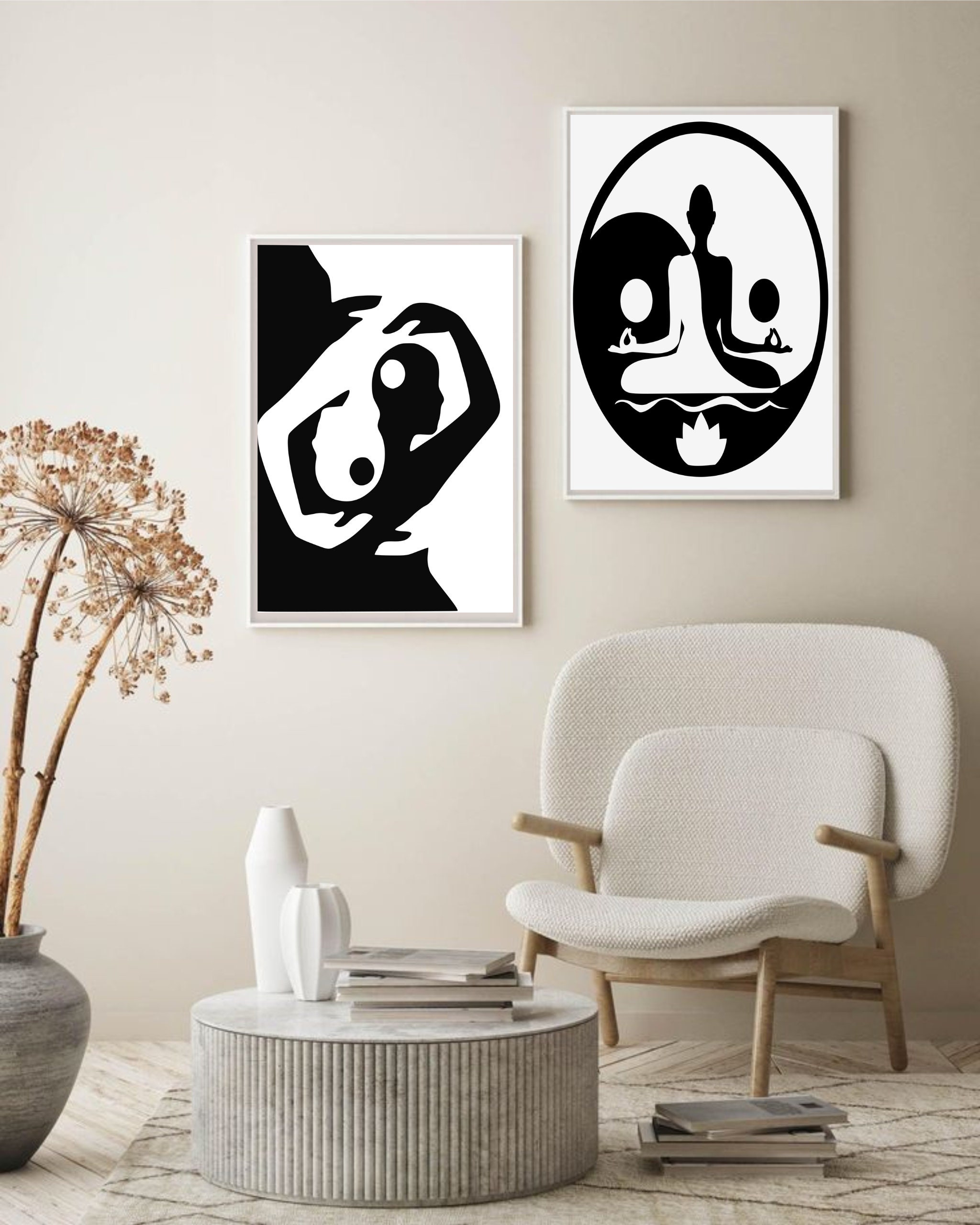 Blackwhite Abstract Wall Art Print, Black Art Wall Set, Gallery Wall