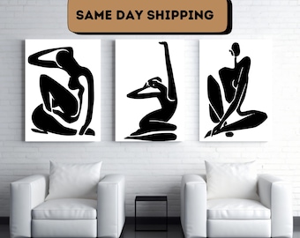 Modern Minimalist Line Drawing Prints, Set of 3 Black and White Abstract Printable Wall Art, Digital Gallery Wall Art for Bedroom Decor